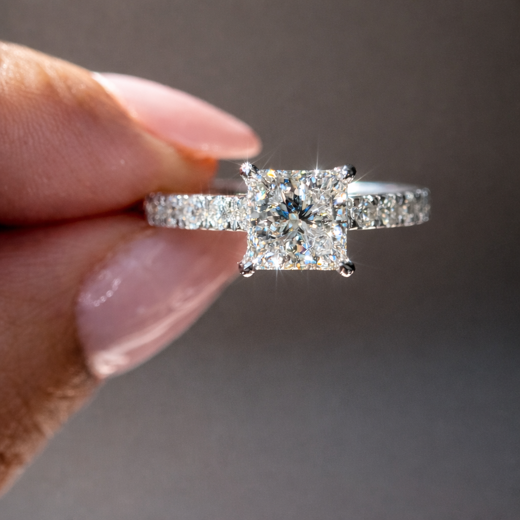 White Gold 2.00 Carats Princess Cut Diamond Engagement Ring